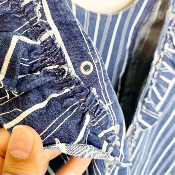 Zara Denim Striped Fringe Bib Long Sleeve Mini Dress Size XS - Picture 5 of 9